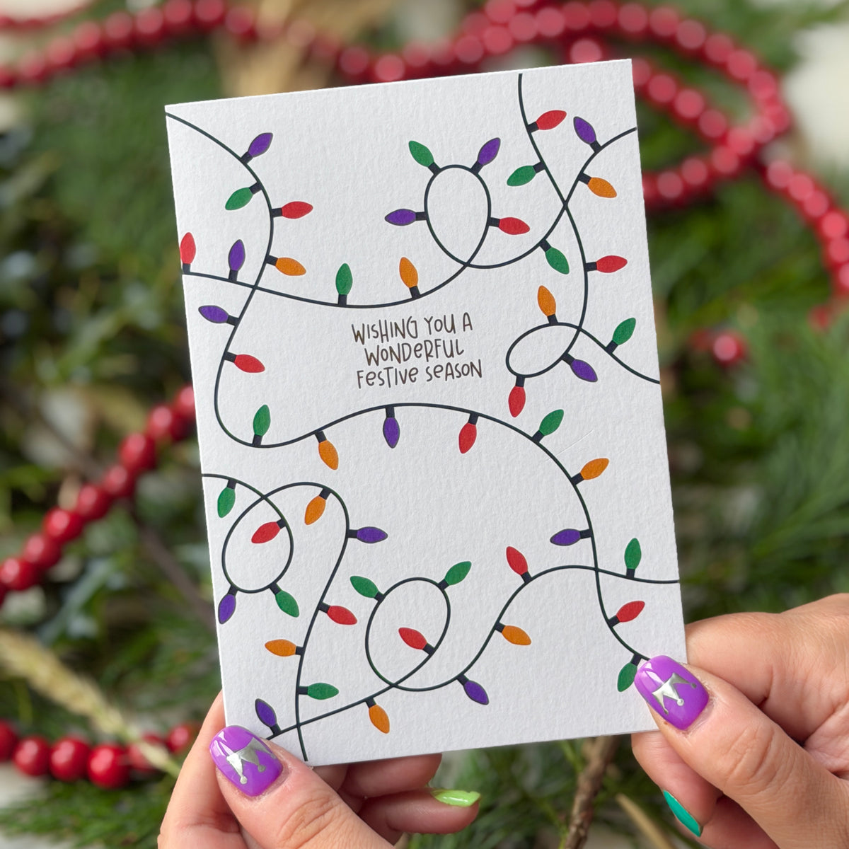 Christmas Vintage Lights | Festive String Lights Card 'Wishing You a Wonderful Festive Season'