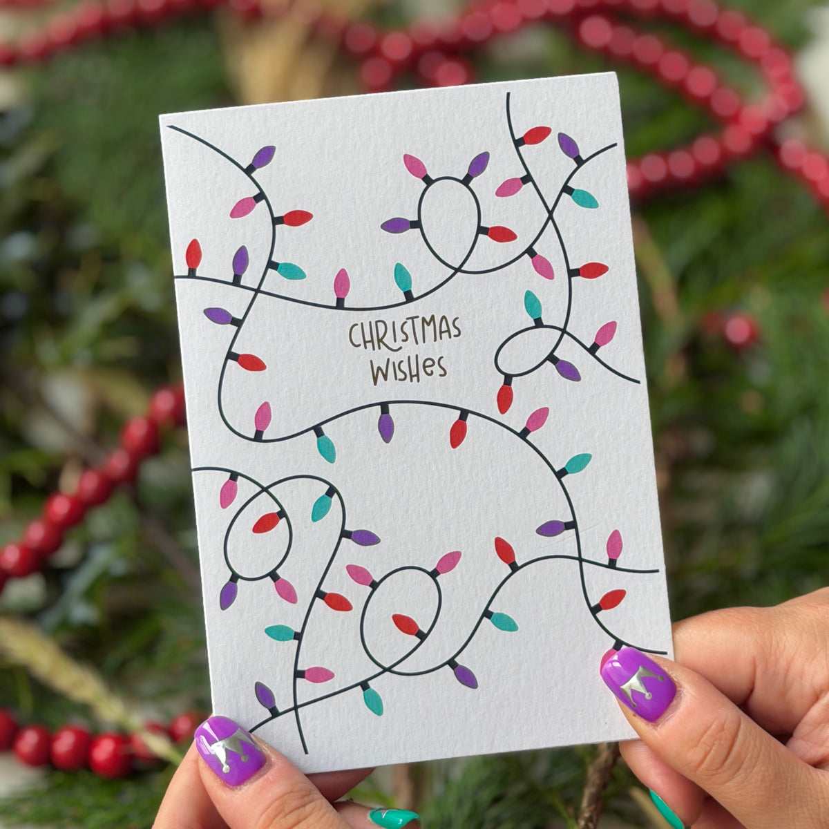 Christmas Vintage Lights | Festive String Lights Card 'Christmas Wishes'