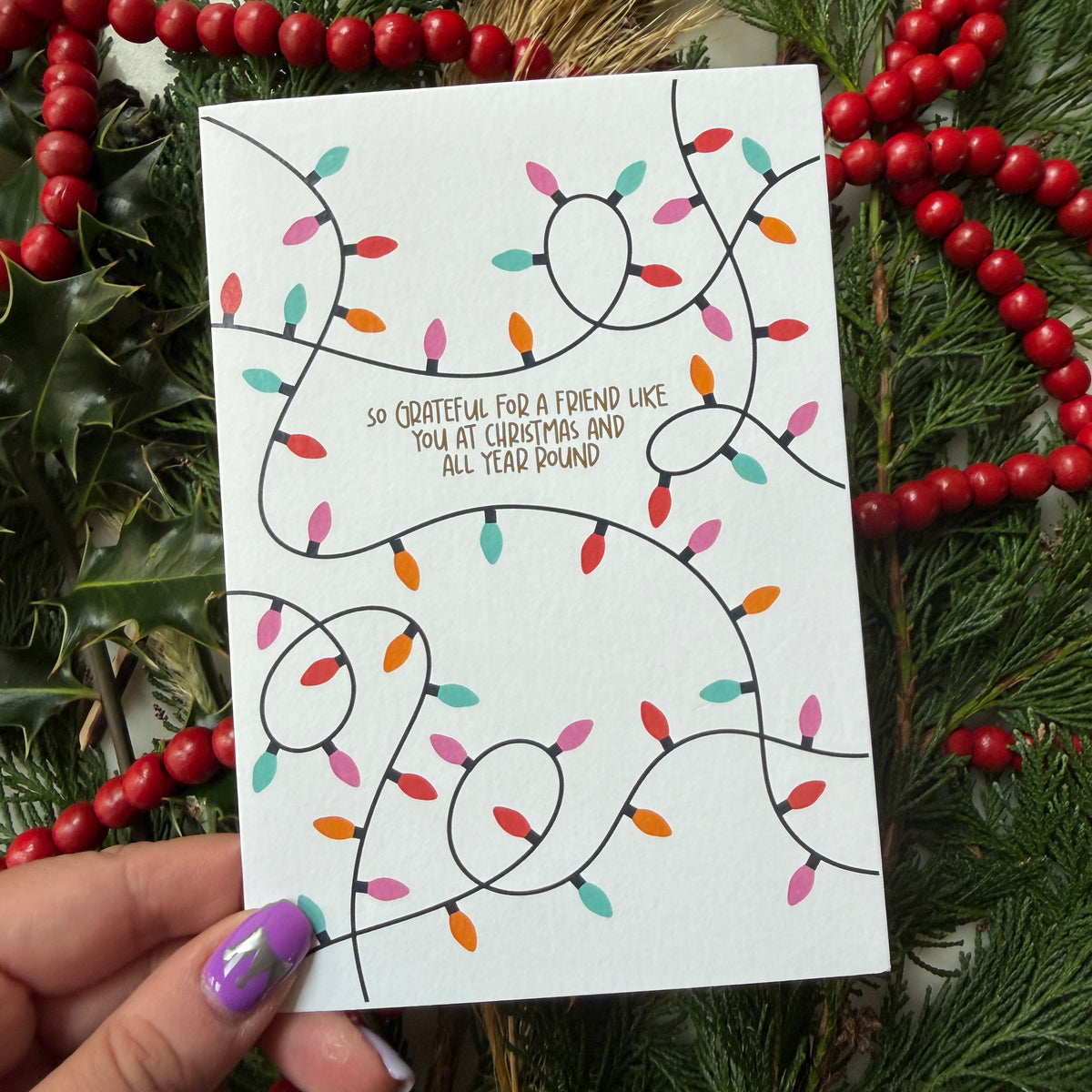 Christmas Vintage Lights | Festive String Lights Card 'So Grateful for a Friend Like You'