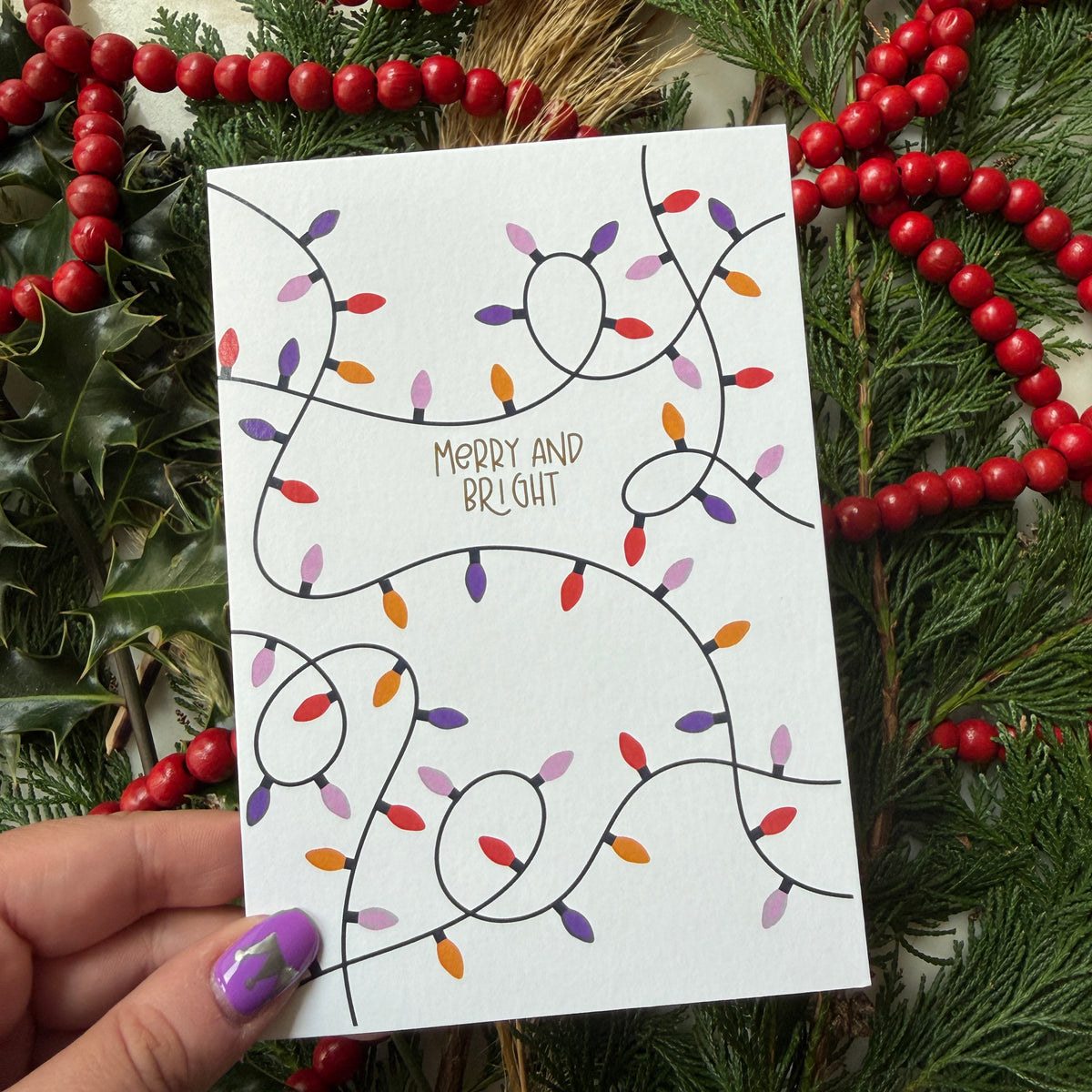 Christmas Vintage Lights | Festive String Lights Card 'Merry and Bright'