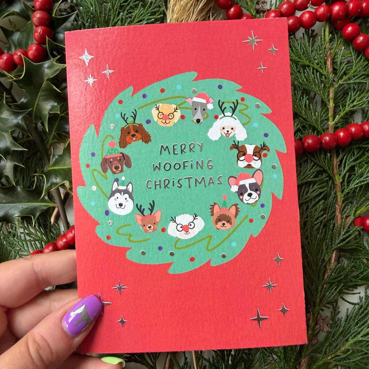 Funny Dog Christmas Card | Christmas Card for Dog Owners 'Merry Woofing Christmas'