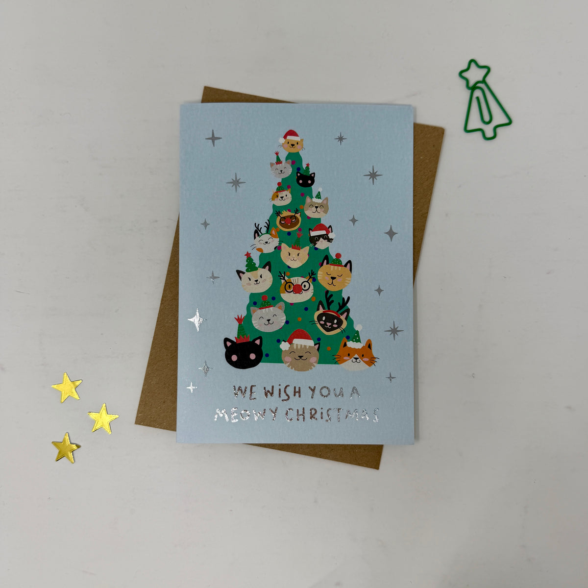 Christmas Card for Cat Lovers | Cute Festive Cat Card 'We Wish You A Meowy Christmas'