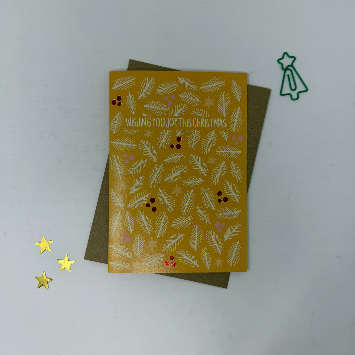 Yellow Foliage Christmas Card | Botanical Card | Festive Christmas Card 'Wishing You Joy This Christmas'