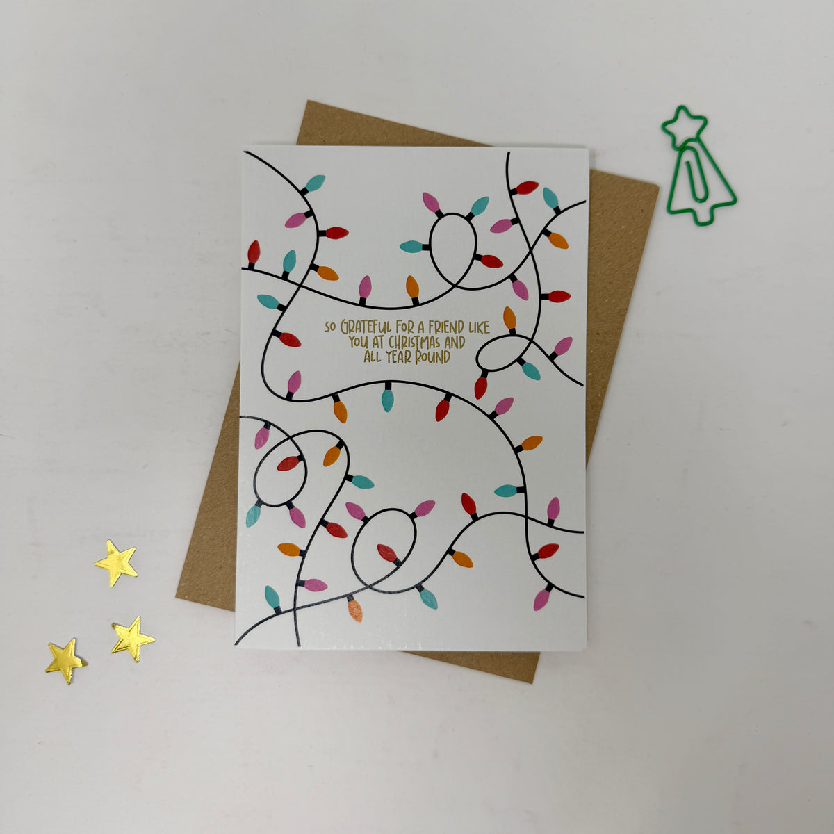 Christmas Vintage Lights | Festive String Lights Card 'So Grateful for a Friend Like You'