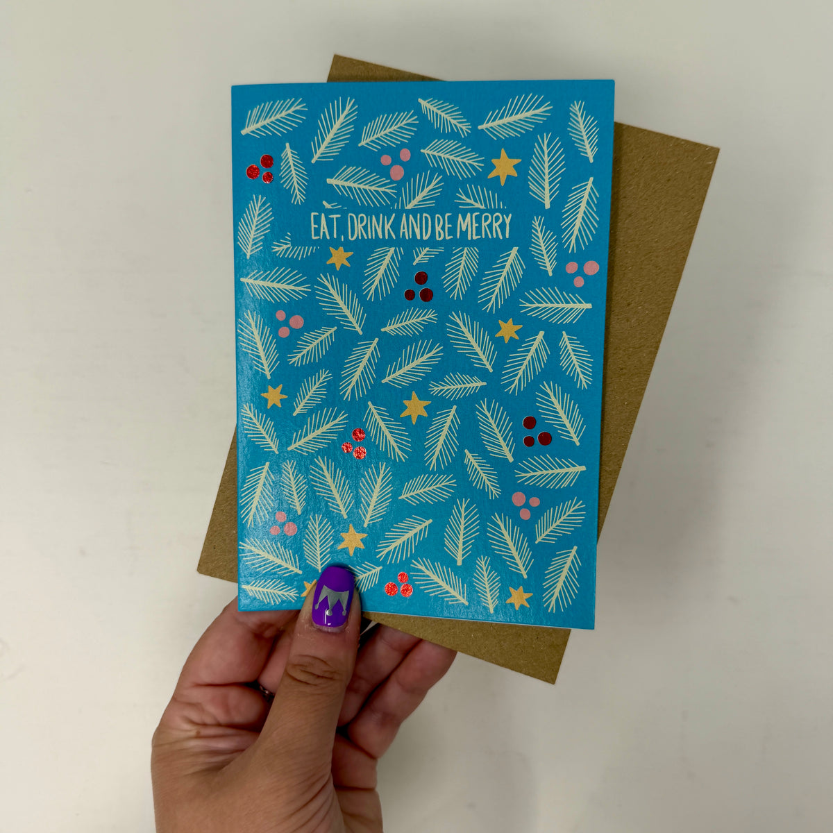 Blue Foliage Christmas Card | Botanical Card | Festive Christmas Card 'Eat, Drink and Be Merry'