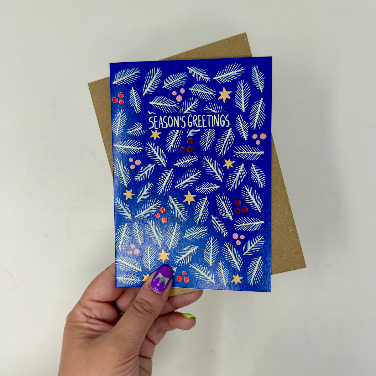 Blue Foliage Christmas Card | Botanical Card | Festive Pine Christmas Card 'Season's Greetings