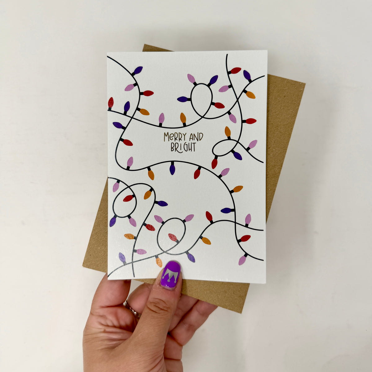 Christmas Vintage Lights | Festive String Lights Card 'Merry and Bright'