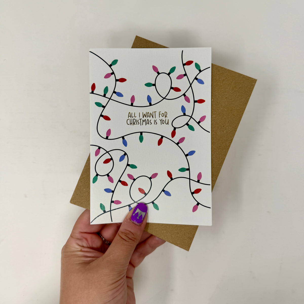 Christmas Vintage Lights | Festive String Lights Card 'All I Want for Christmas is You'