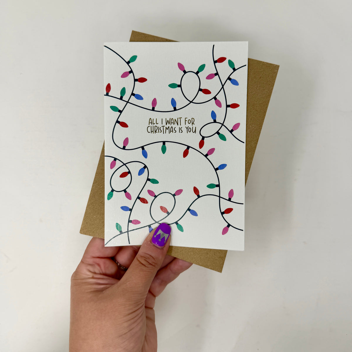 Christmas Vintage Lights | Festive String Lights Card 'All I Want for Christmas is You'