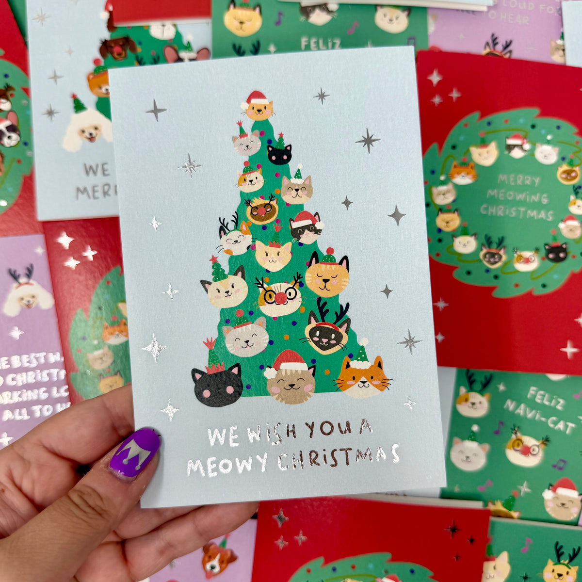 Christmas Card for Cat Lovers | Cute Festive Cat Card 'We Wish You A Meowy Christmas'