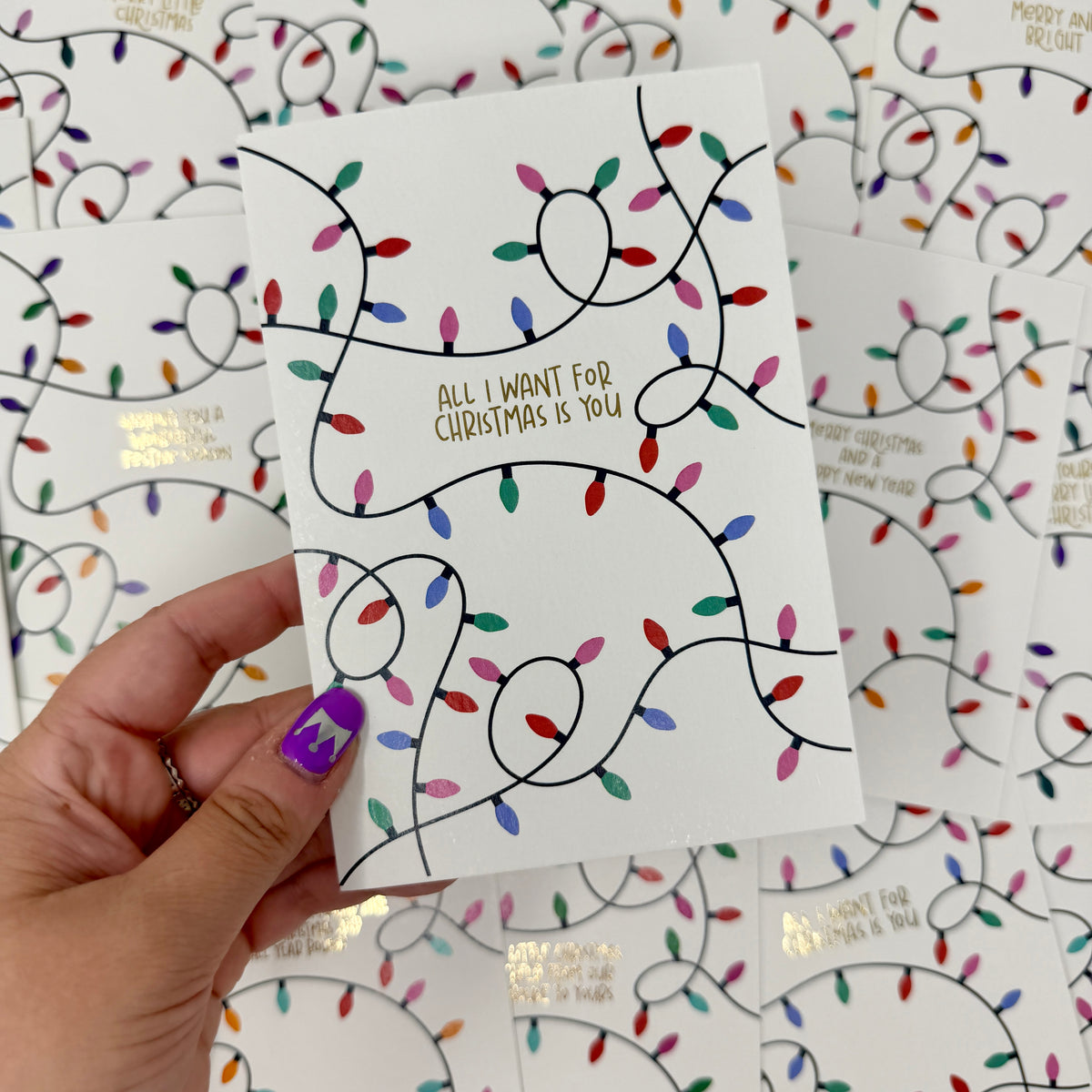 Christmas Vintage Lights | Festive String Lights Card 'All I Want for Christmas is You'