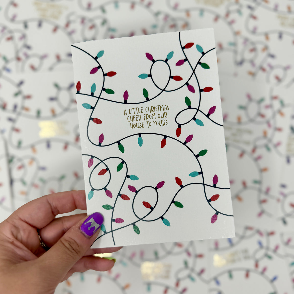 Christmas Vintage Lights | Festive String Lights Card 'Merry Christmas From Our House to Yours'