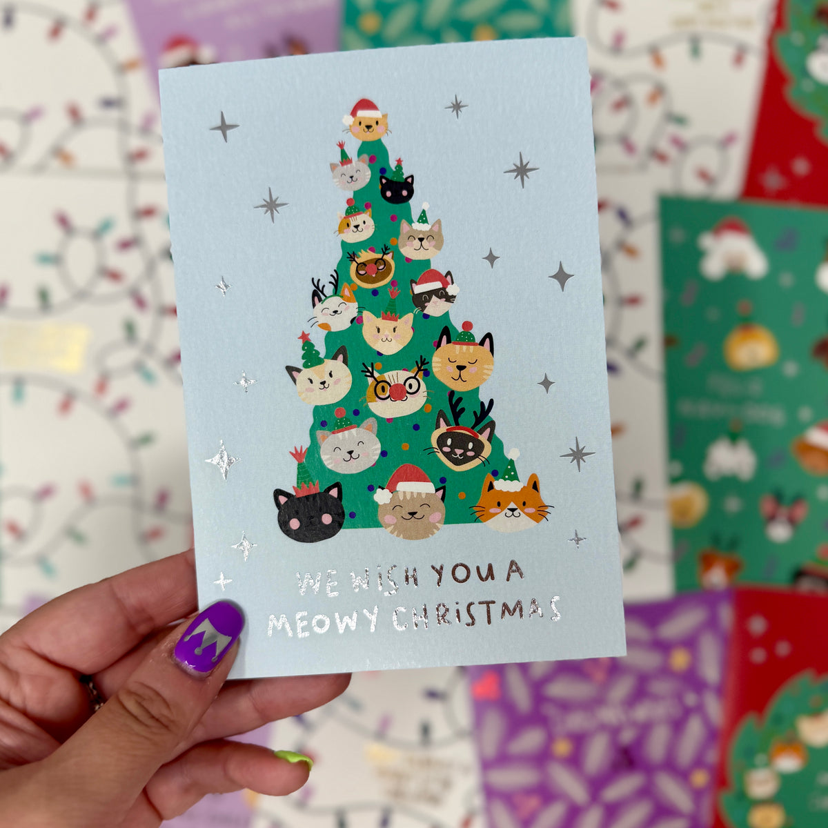 Christmas Card for Cat Lovers | Cute Festive Cat Card 'We Wish You A Meowy Christmas'