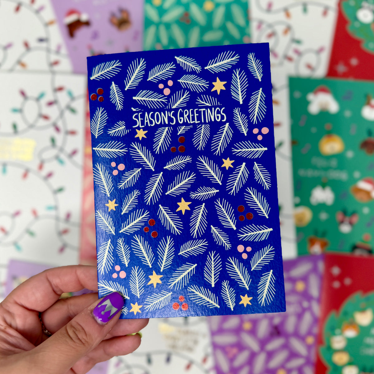 Blue Foliage Christmas Card | Botanical Card | Festive Pine Christmas Card 'Season's Greetings