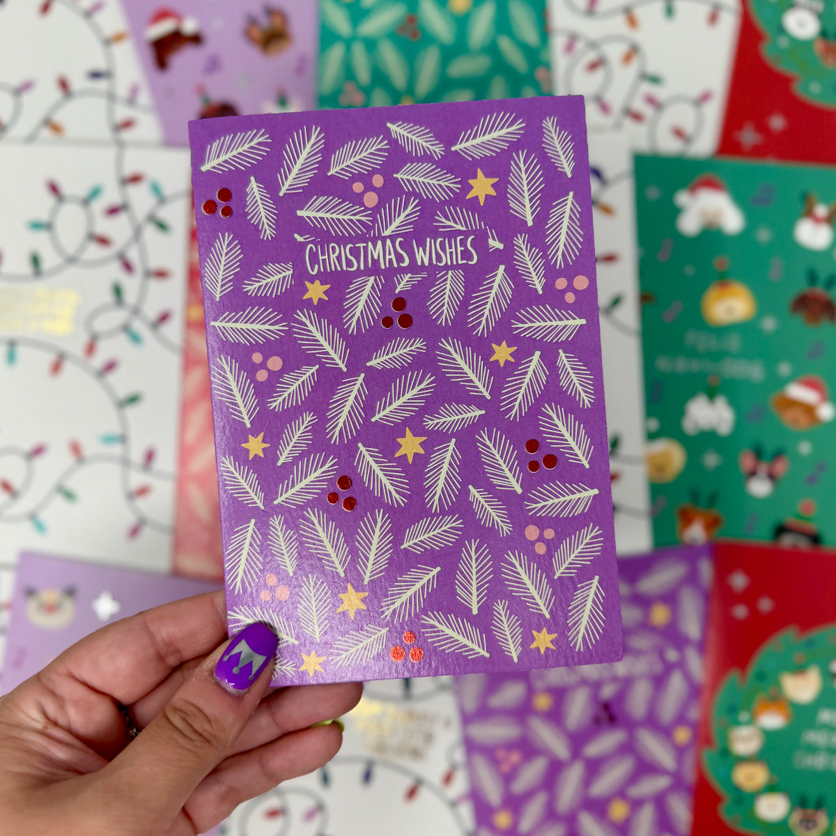 Lilac Foliage Christmas Card | Botanical Card | Festive Christmas Card 'Christmas Wishes'