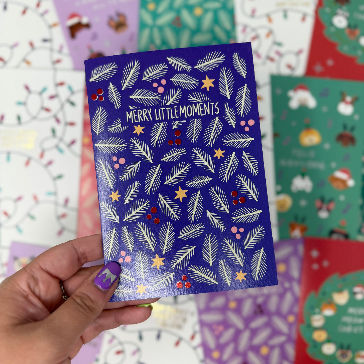 Purple Foliage Christmas Card | Festive Christmas Card 'Merry Little Moments'