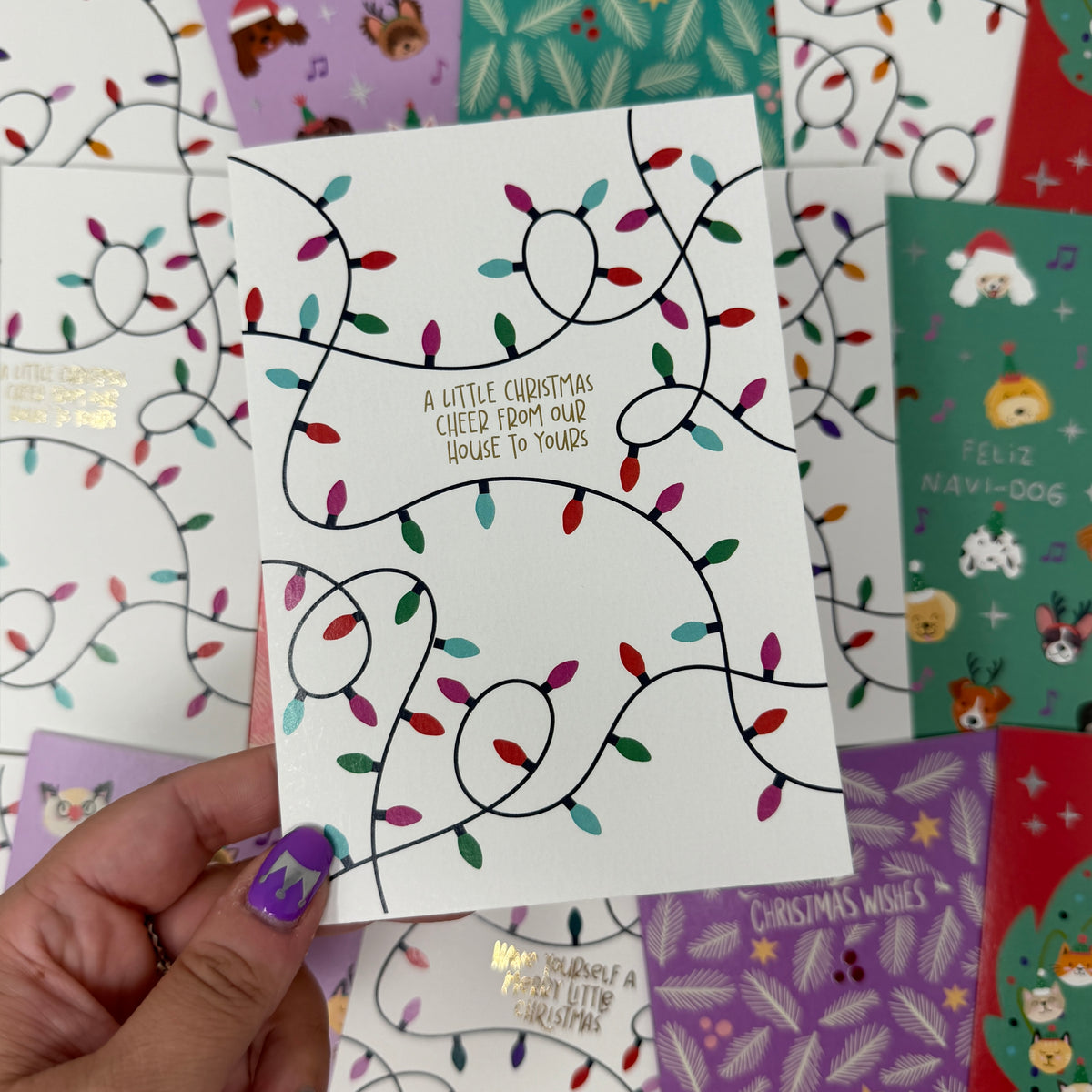 Christmas Vintage Lights | Festive String Lights Card 'Merry Christmas From Our House to Yours'