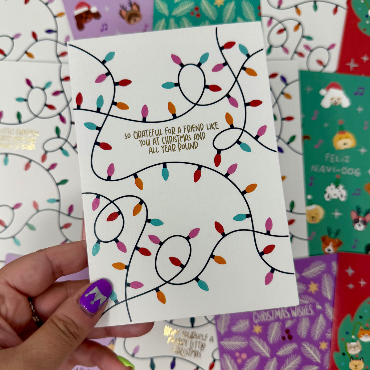 Christmas Vintage Lights | Festive String Lights Card 'So Grateful for a Friend Like You'