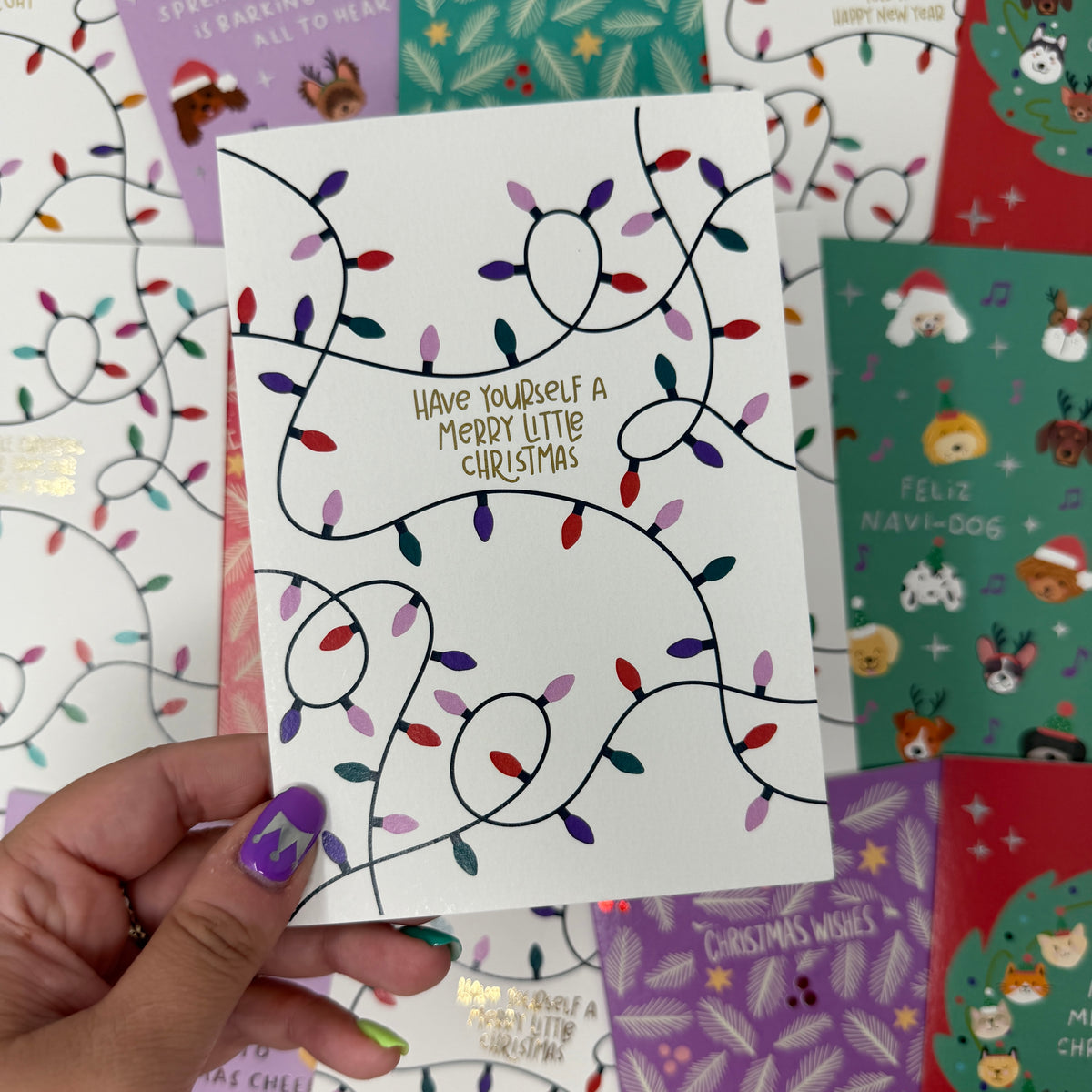 Christmas Vintage Lights | Festive String Lights Card 'Have Yourself a Merry Little Christmas'