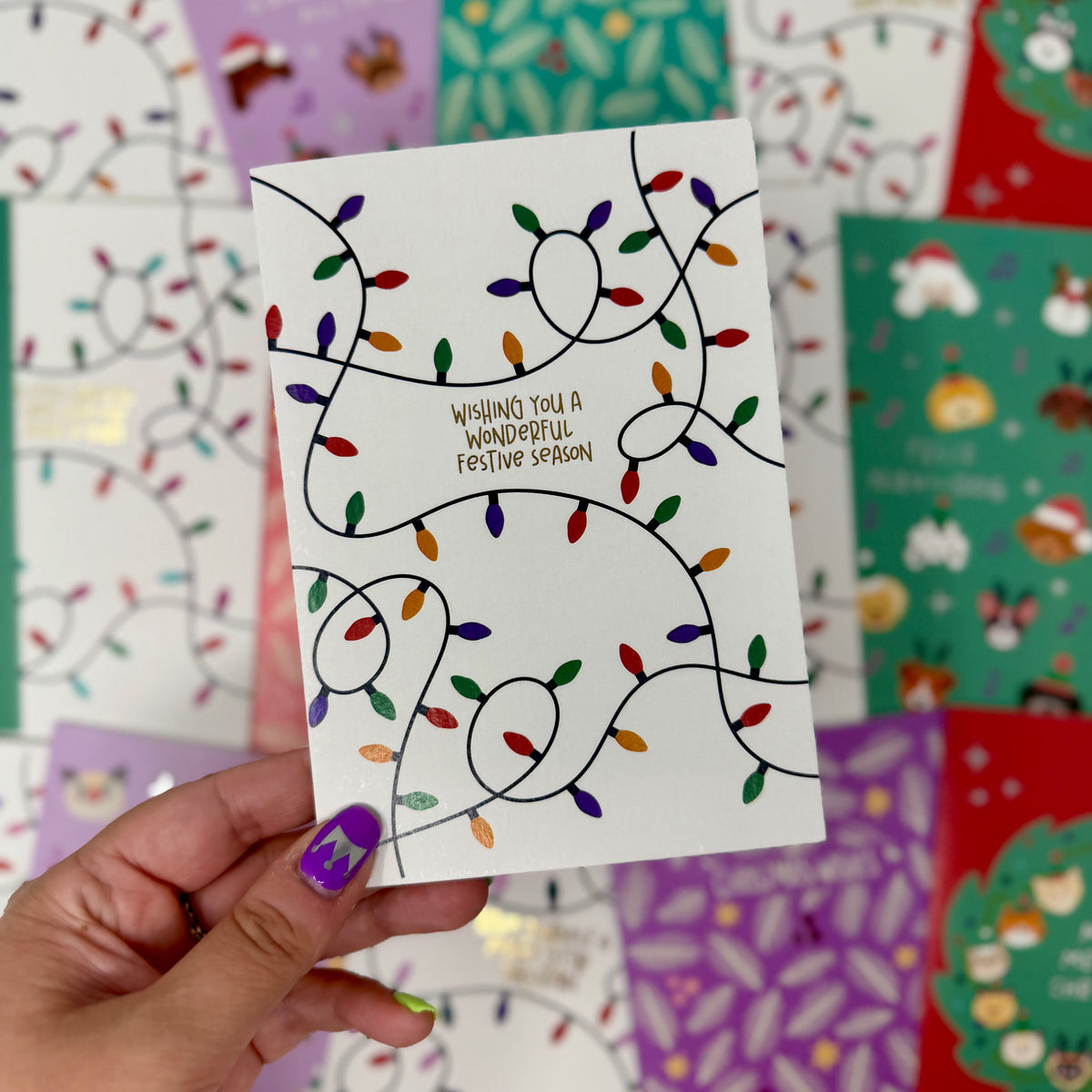 Christmas Vintage Lights | Festive String Lights Card 'Wishing You a Wonderful Festive Season'