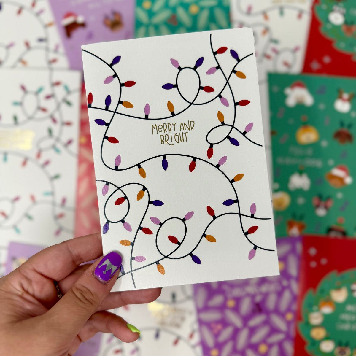 Christmas Vintage Lights | Festive String Lights Card 'Merry and Bright'