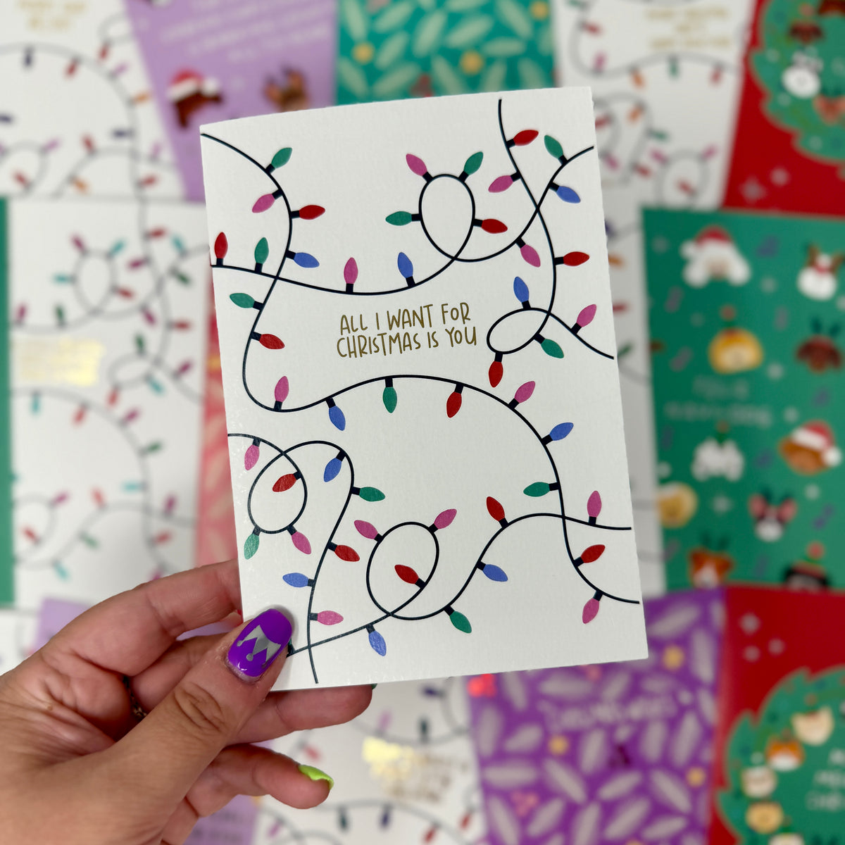 Christmas Vintage Lights | Festive String Lights Card 'All I Want for Christmas is You'
