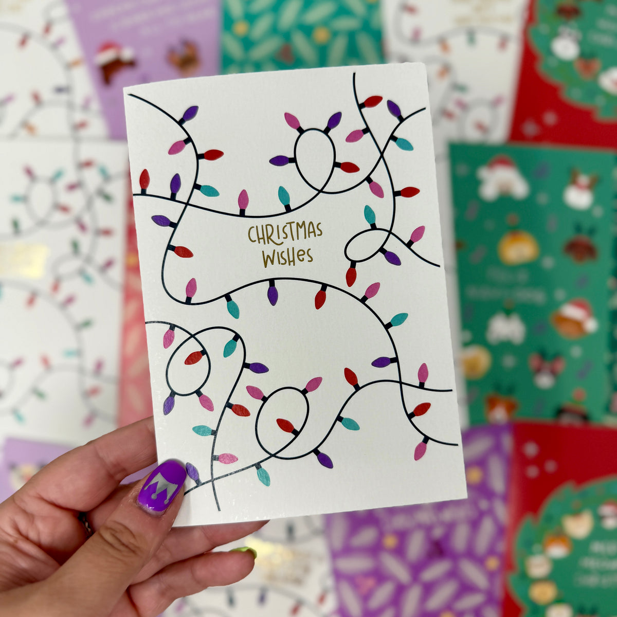 Christmas Vintage Lights | Festive String Lights Card 'Christmas Wishes'