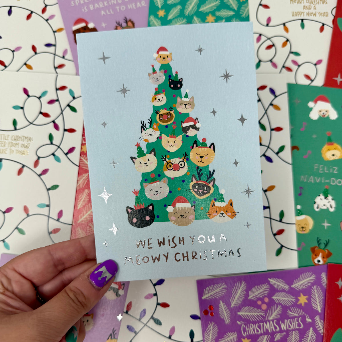 Christmas Card for Cat Lovers | Cute Festive Cat Card 'We Wish You A Meowy Christmas'