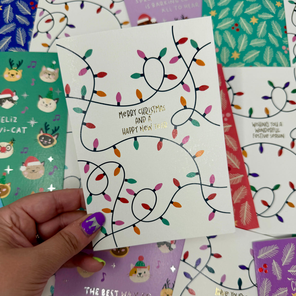 Christmas Vintage Lights | Festive String Lights Card 'Merry Christmas and a Happy New Year'