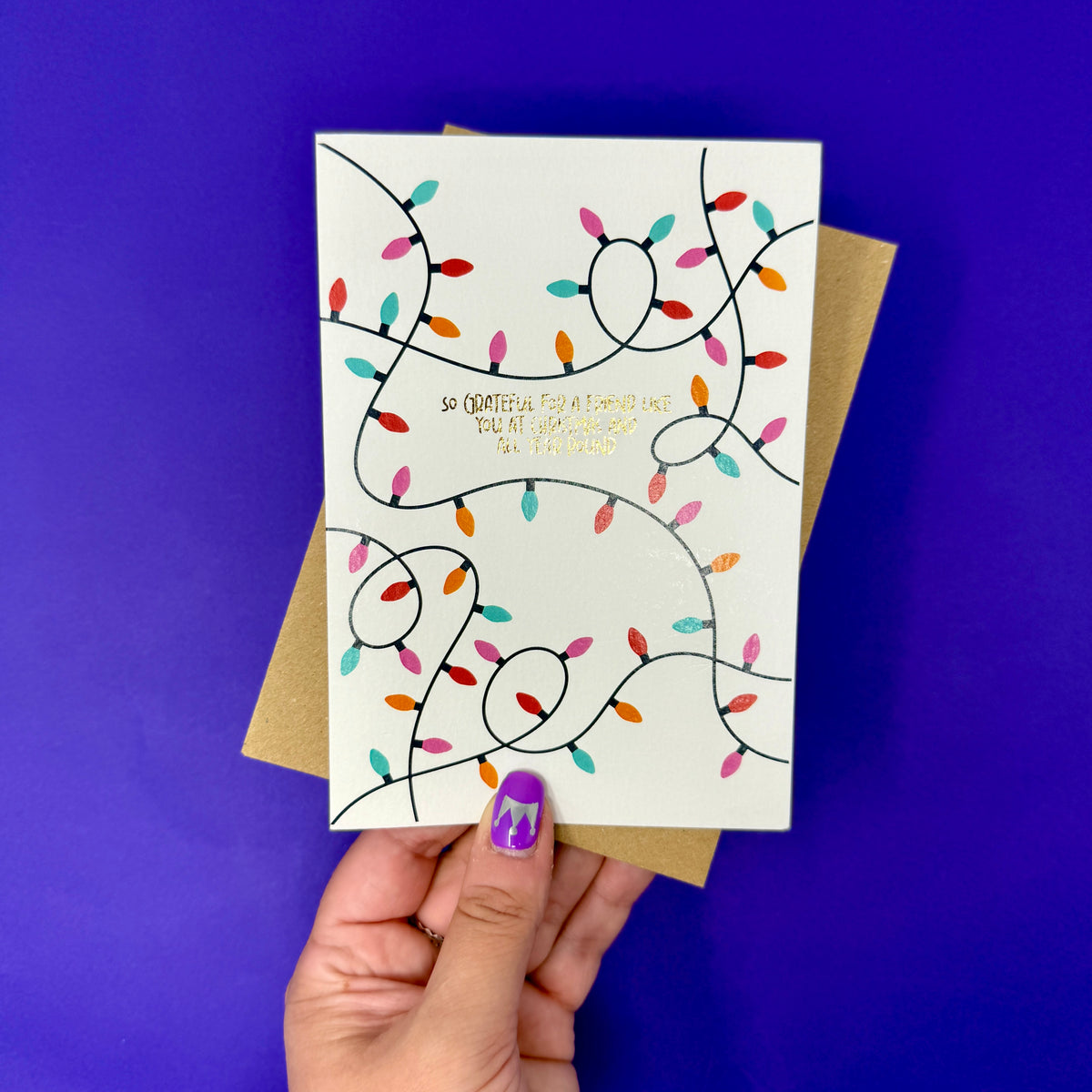 Christmas Vintage Lights | Festive String Lights Card 'So Grateful for a Friend Like You'