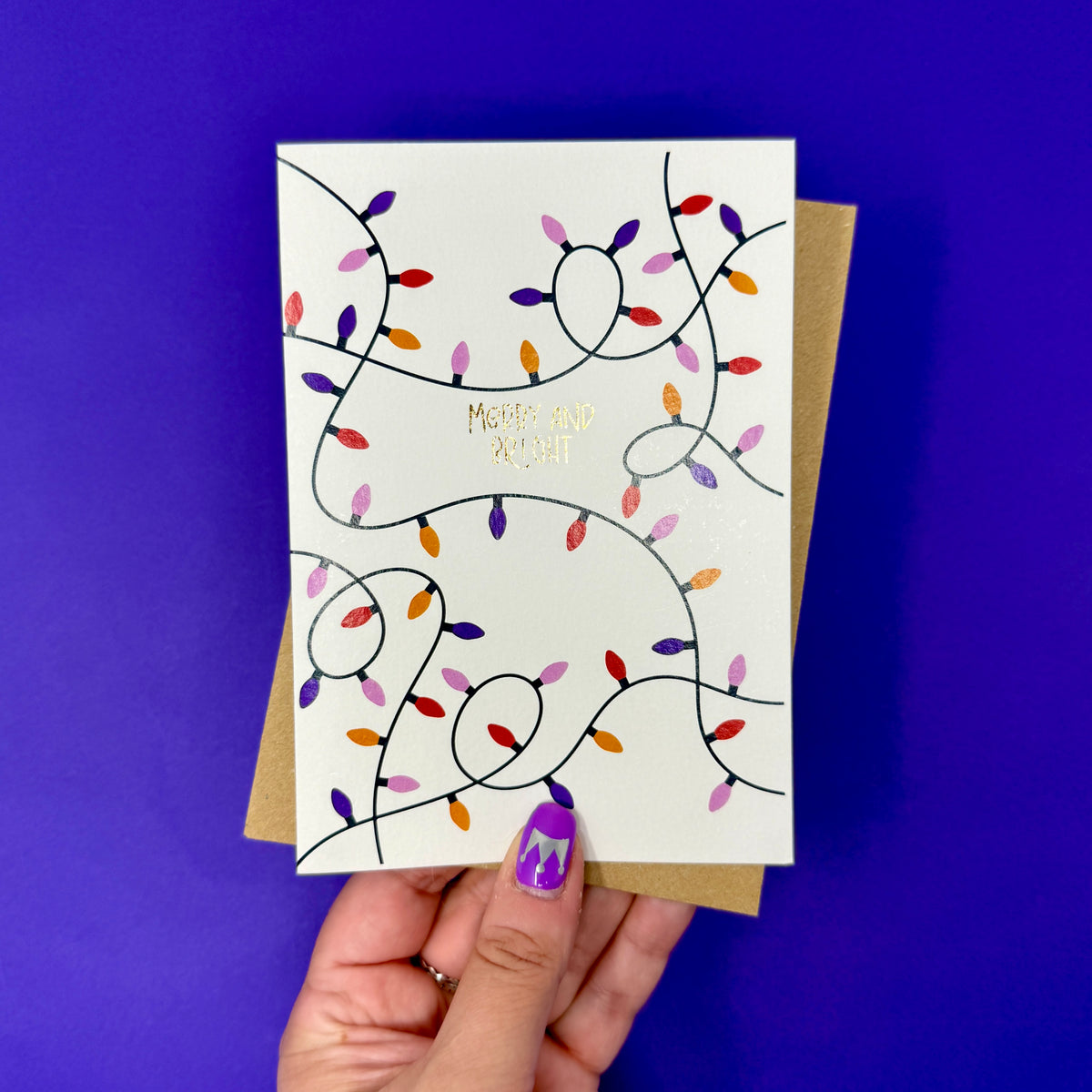Christmas Vintage Lights | Festive String Lights Card 'Merry and Bright'