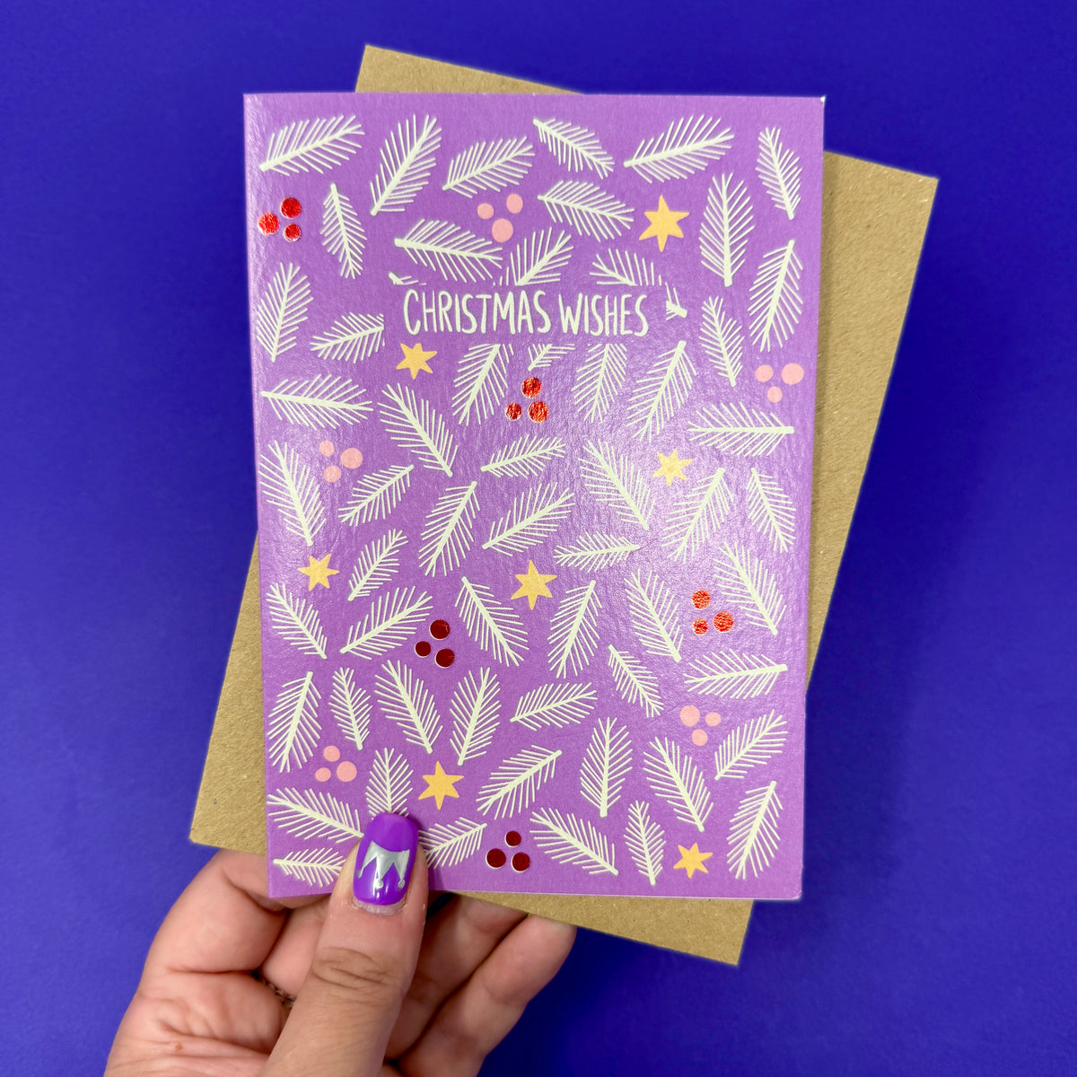 Lilac Foliage Christmas Card | Botanical Card | Festive Christmas Card 'Christmas Wishes'