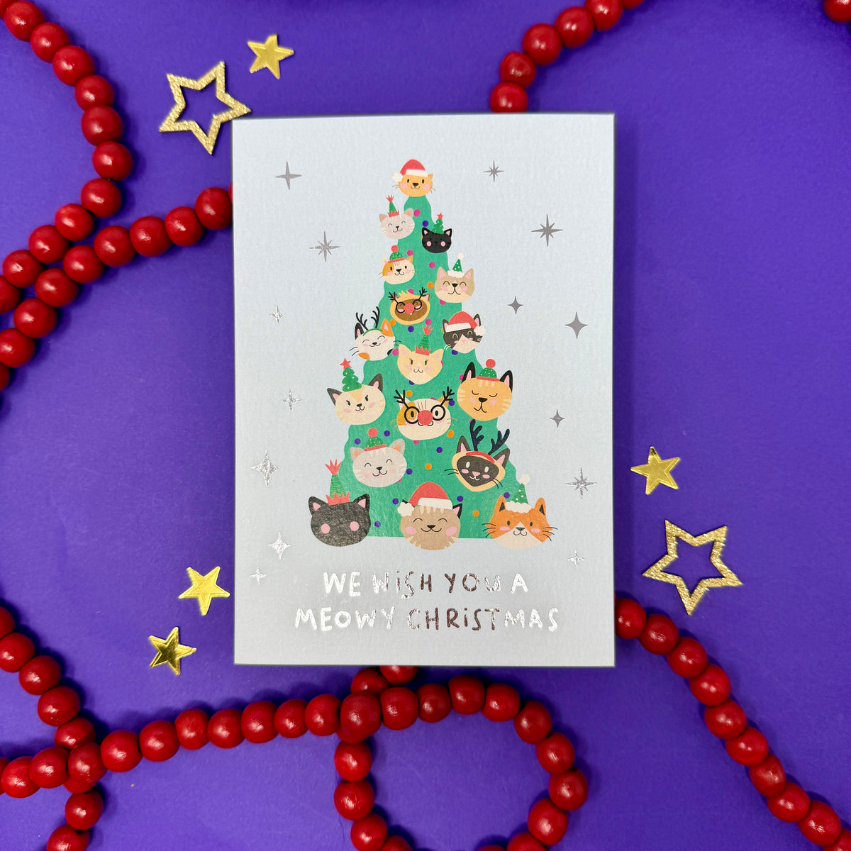 Christmas Card for Cat Lovers | Cute Festive Cat Card 'We Wish You A Meowy Christmas'