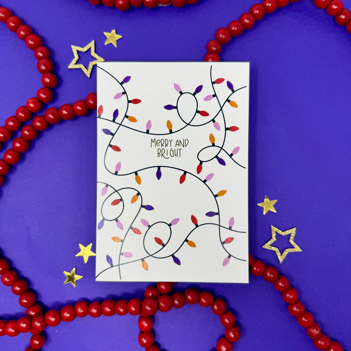 Christmas Vintage Lights | Festive String Lights Card 'Merry and Bright'