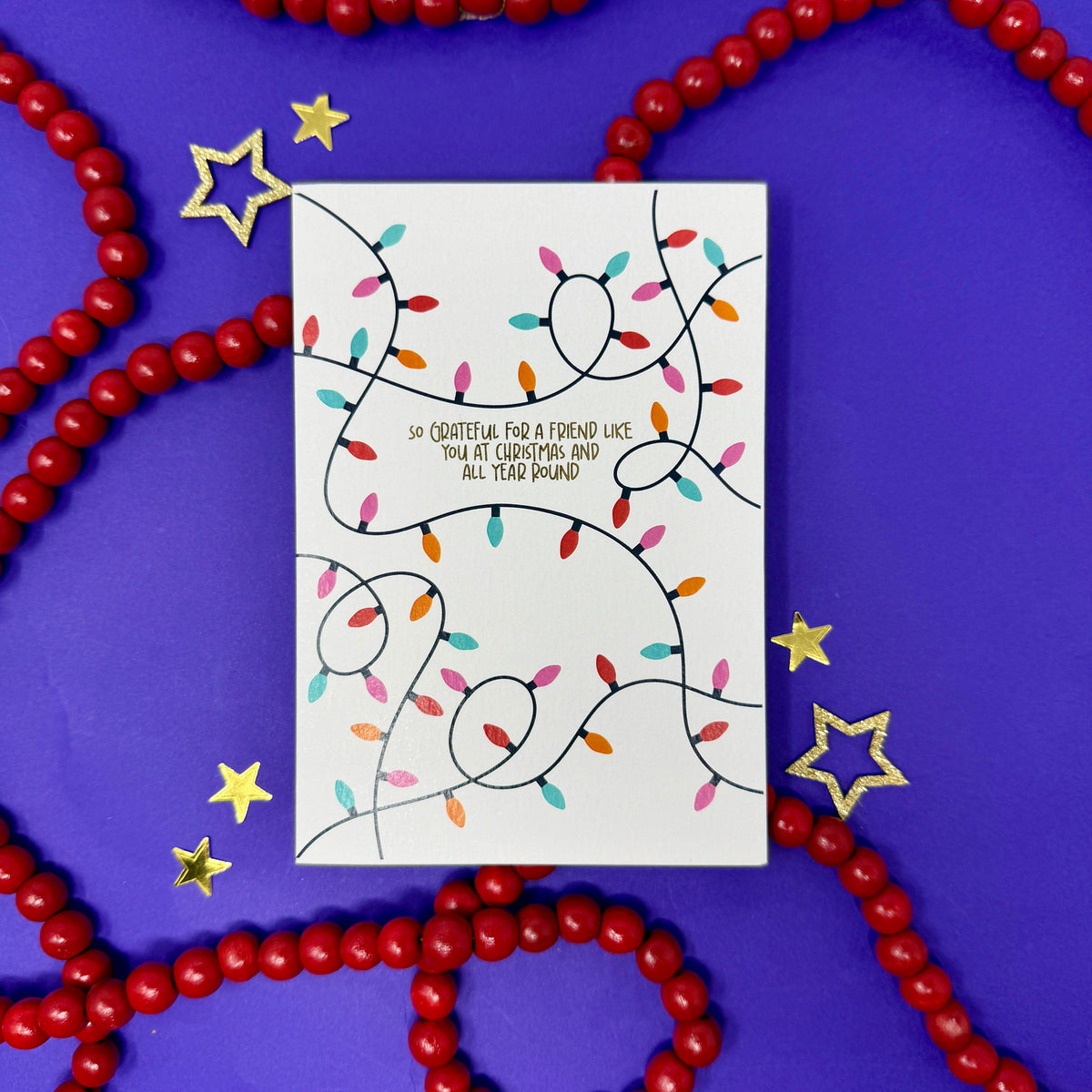 Christmas Vintage Lights | Festive String Lights Card 'So Grateful for a Friend Like You'