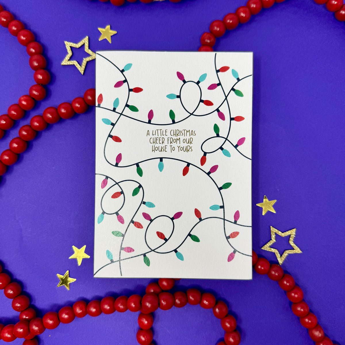 Christmas Vintage Lights | Festive String Lights Card 'Merry Christmas From Our House to Yours'