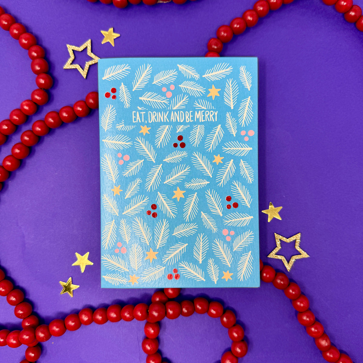 Blue Foliage Christmas Card | Botanical Card | Festive Christmas Card 'Eat, Drink and Be Merry'
