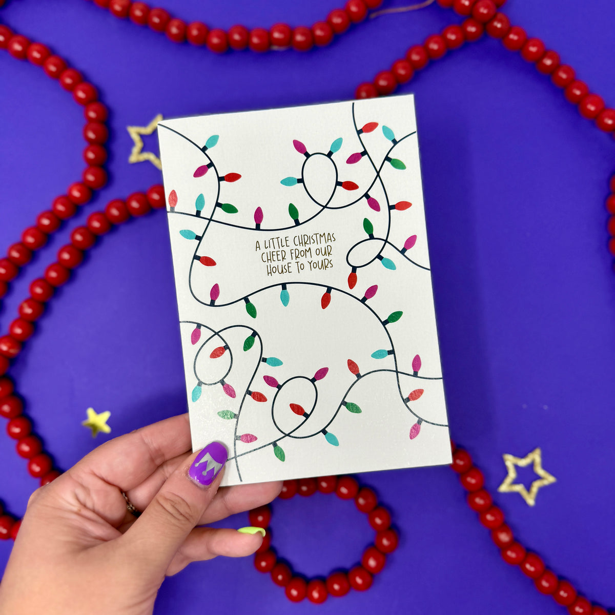 Christmas Vintage Lights | Festive String Lights Card 'Merry Christmas From Our House to Yours'