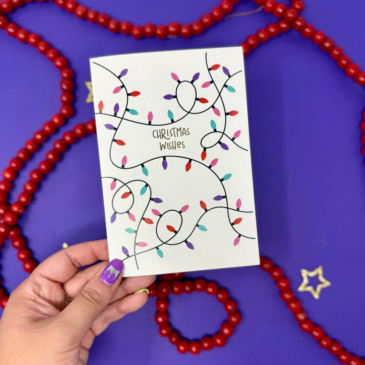 Christmas Vintage Lights | Festive String Lights Card 'Christmas Wishes'