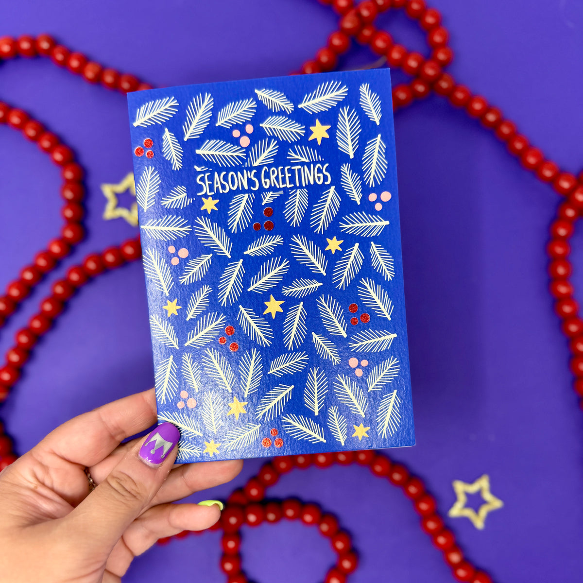 Blue Foliage Christmas Card | Botanical Card | Festive Pine Christmas Card 'Season's Greetings