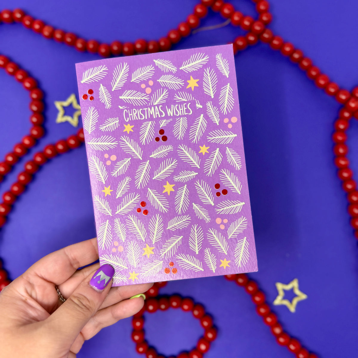 Lilac Foliage Christmas Card | Botanical Card | Festive Christmas Card 'Christmas Wishes'