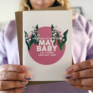 Personalised New Baby May Lily of the Valley Flower Card