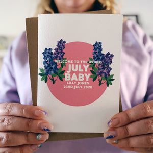 Personalised New Baby July Flower Card