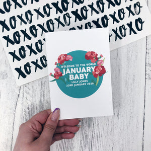 Personalised New Baby January Flower Card
