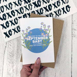 Personalised New Baby September Flower Card