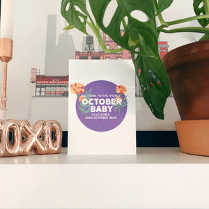 Personalised New Baby October Flower Card
