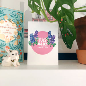 Personalised New Baby July Flower Card
