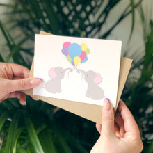 Multi Coloured Balloon Elephants Card