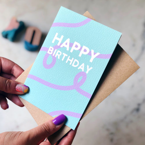 Happy Birthday Turquoise/Purple Card